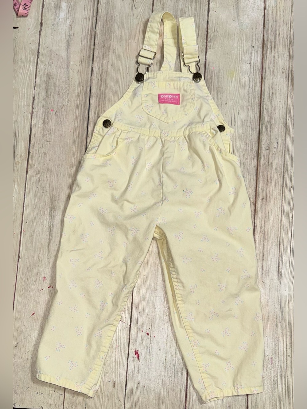 Vintage OshKosh USA yellow dainty floral overalls 4t girls